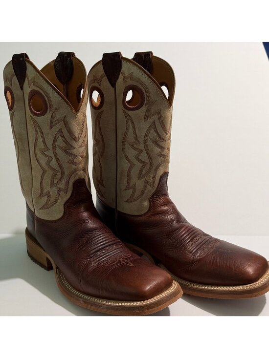Justin Boots Mens 8.5D Brown Leather Square Toe Western Cowboy Boots USA main image 9